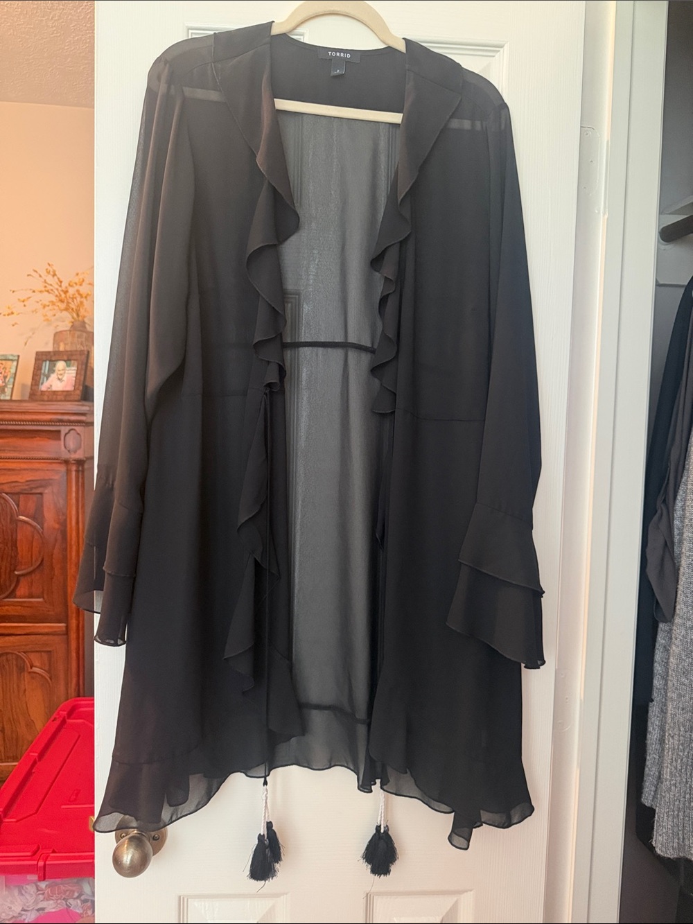 torrid Black Sheer Ruffle Kimono Cardigan